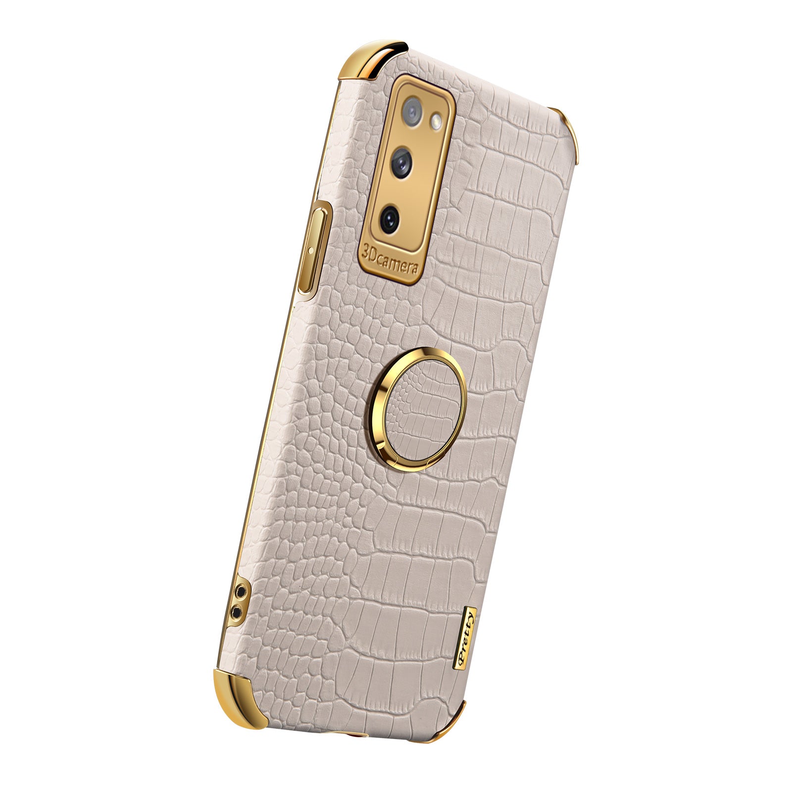 For Samsung Galaxy S20 FE 2022/S20 FE/S20 FE 5G/S20 Lite Crocodile Texture 6D Electroplated PU Leather Coated TPU Phone Case Cover with Ring Kickstand - White For Samsung Galaxy S20 FE 2022/S20 FE/S20 FE 5G/S20 Lite Crocodile Texture 6D Electroplated PU Leather Coated TPU Phone Case Cover with Ring Kickstand - White